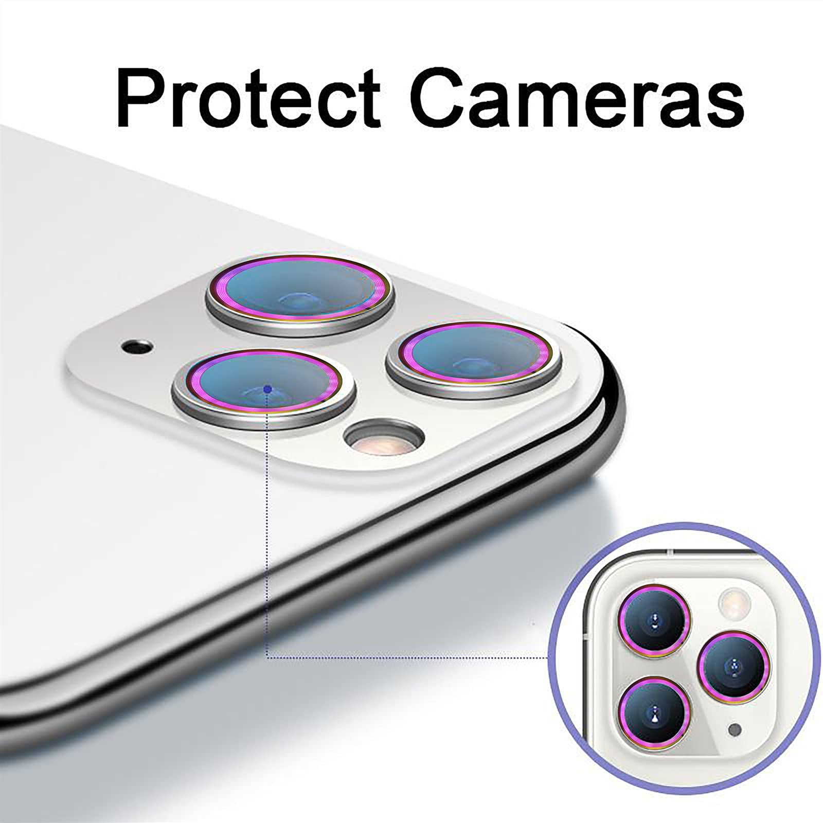 Suwei Camera Lens Protector For Iphone 11 Pro/11 Pro Max, Aluminum Alloy Lens Screen Stiker Cover Film,Screenprotector Lens Shie